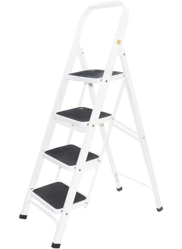 Muswanna Heavy‑Duty White Metal Folding Step Ladder – Durable Powder‑Coated Multi‑Step Folding Ladder for Home, Kitchen, Garage & Outdoor Tasks – Anti‑Slip Wide Steps & Portable Space‑Saving Design - Image 1